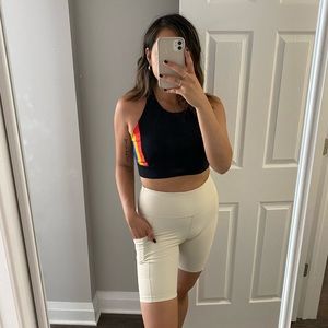 Cream biker shorts with pockets